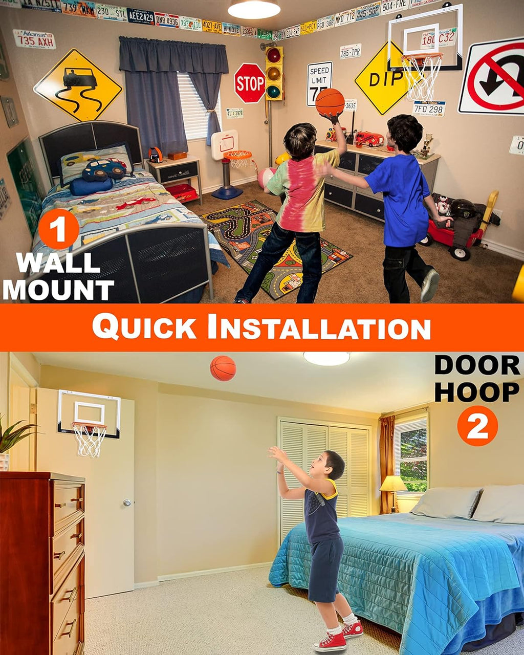 Pro Mini Basketball Hoop over the Door & Wall Mount Indoor Basketball Hoop W/Shatterproof Backboard