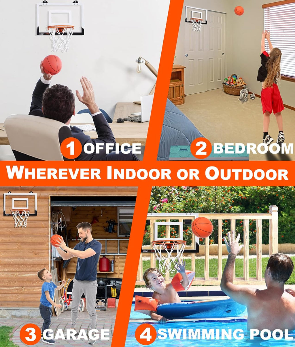 Pro Mini Basketball Hoop over the Door & Wall Mount Indoor Basketball Hoop W/Shatterproof Backboard